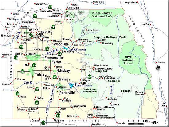 Map of Tulare County